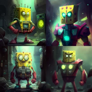 Prompt SpongeBob as Ironman futuristic background