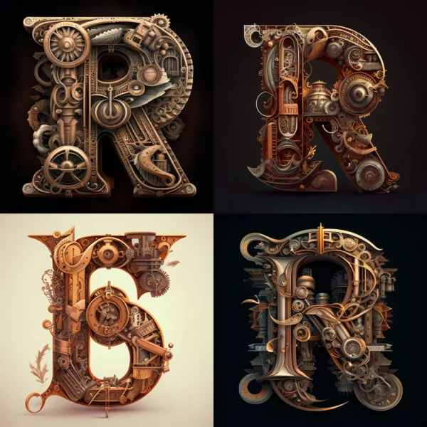 Prompt Steampunk alphabet in vector letters
