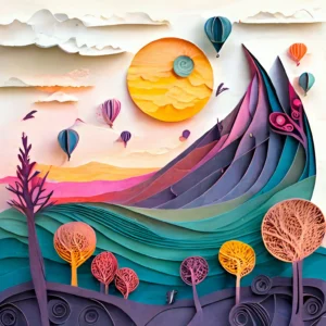 Prompt Surreal paper quilled landscape vibrant colors