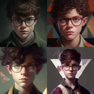 Prompt Teen boy brown hair square glasses triangle face