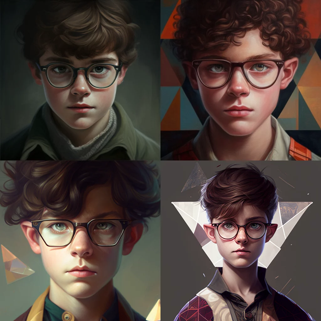 Teen boy brown hair square glasses triangle face