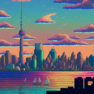 Prompt Toronto skyline 1990s game style hyper-real