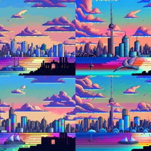 Prompt Toronto skyline in 1990s adventure game