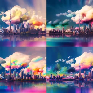 Prompt Toronto skyline with colorful clouds