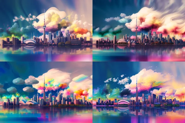Prompt Toronto skyline with colorful clouds