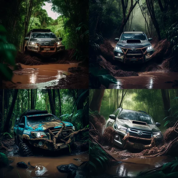 Prompt Toyota Hilux stuck in mud in jungle
