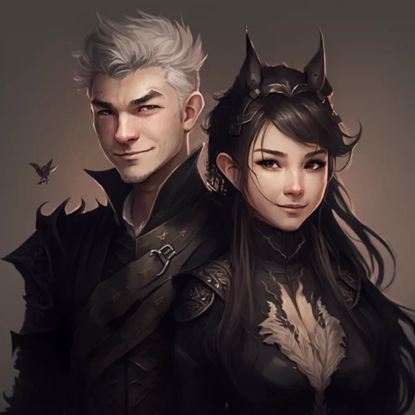 Prompt Two people black/white dragon clothes