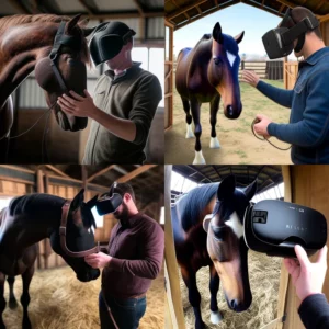 Prompt VR experience horse in farm touch for scientific info stethoscope