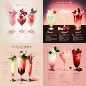 Prompt Valentine's Day cocktail menu 3 drinks