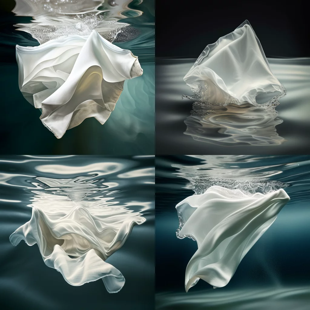 White fabric expands in clear water