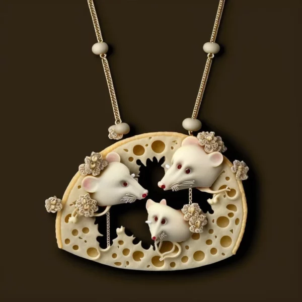 Prompt White mice necklace with cheese and diamonds