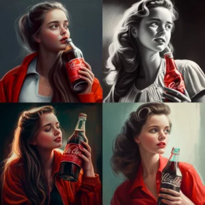 Prompt Woman drinks Coca-Cola realistic