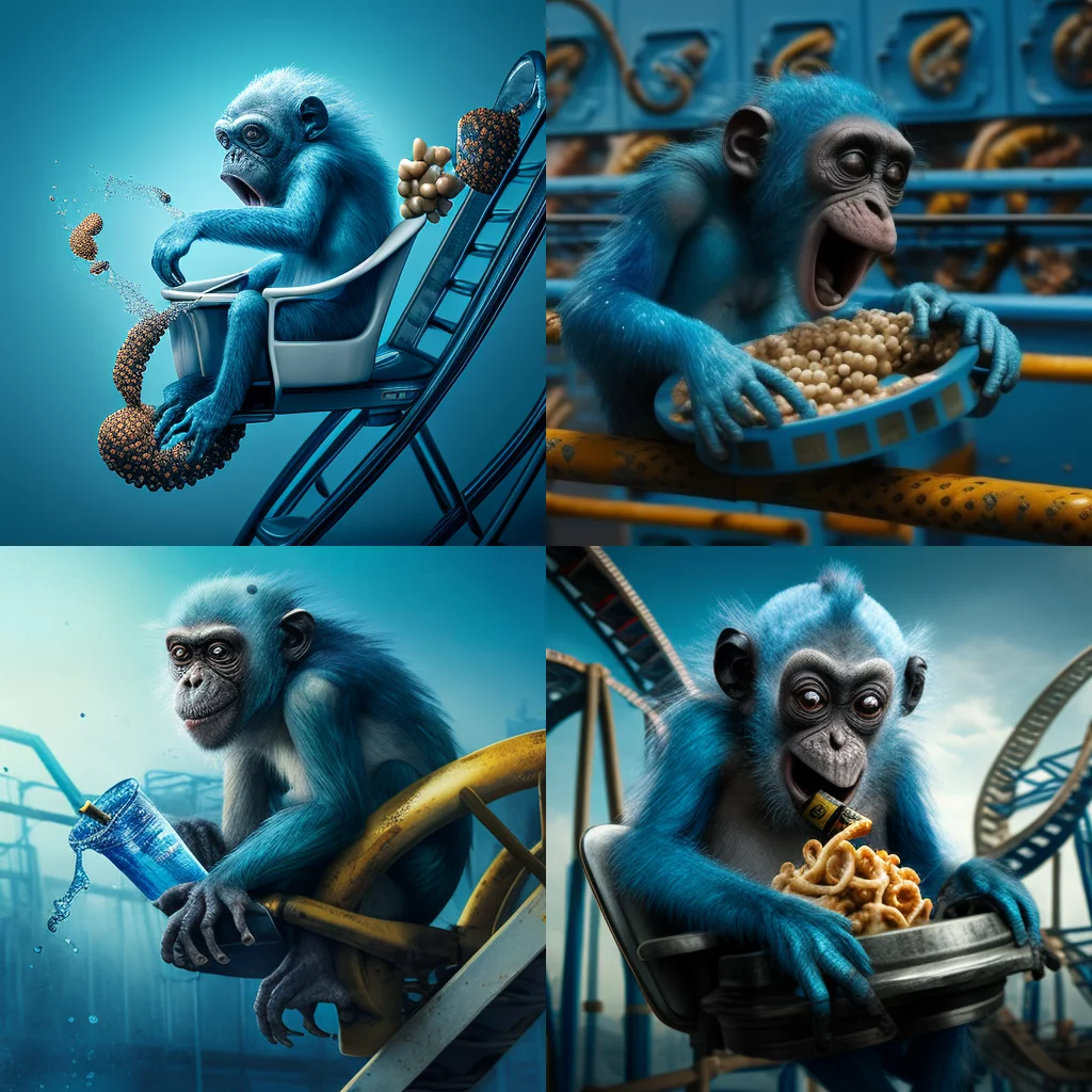 blue monkey on rollercoaster