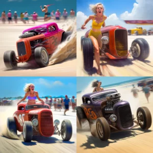 Prompt hot rod car beach race