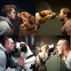 Prompt man trying to kiss dog