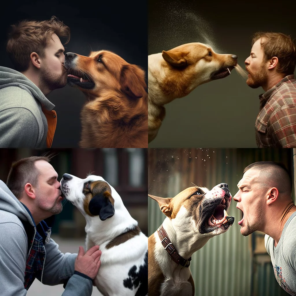 man trying to kiss dog