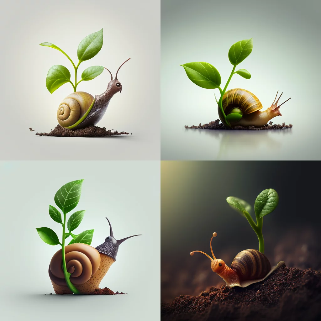 snail crawls away from plant