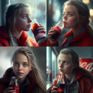 Prompt swedish girl drinking coca cola