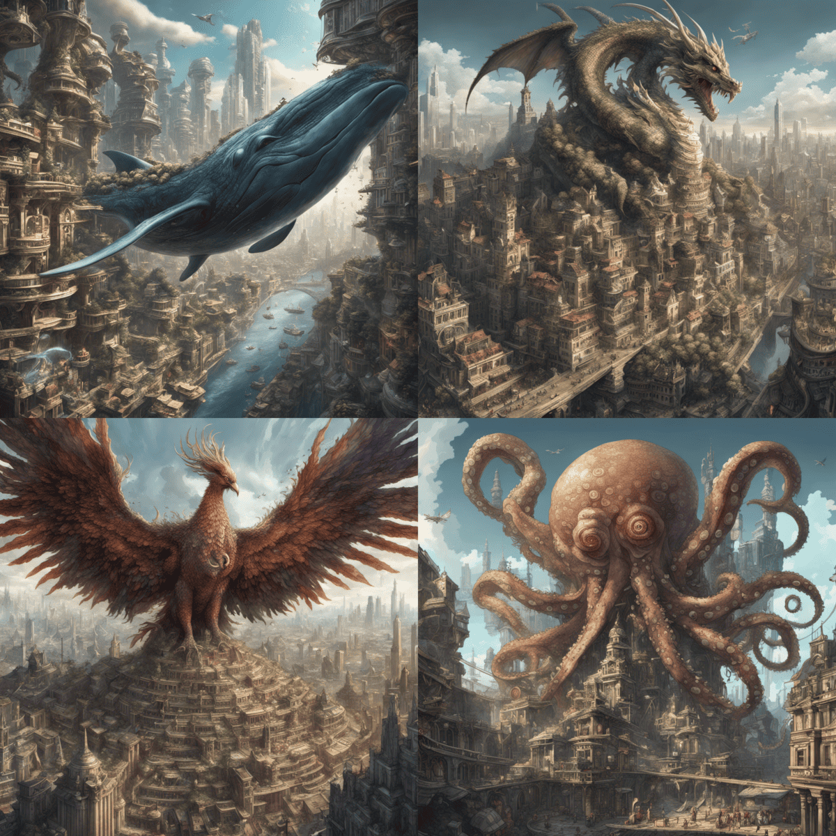 Giant creatures and city
