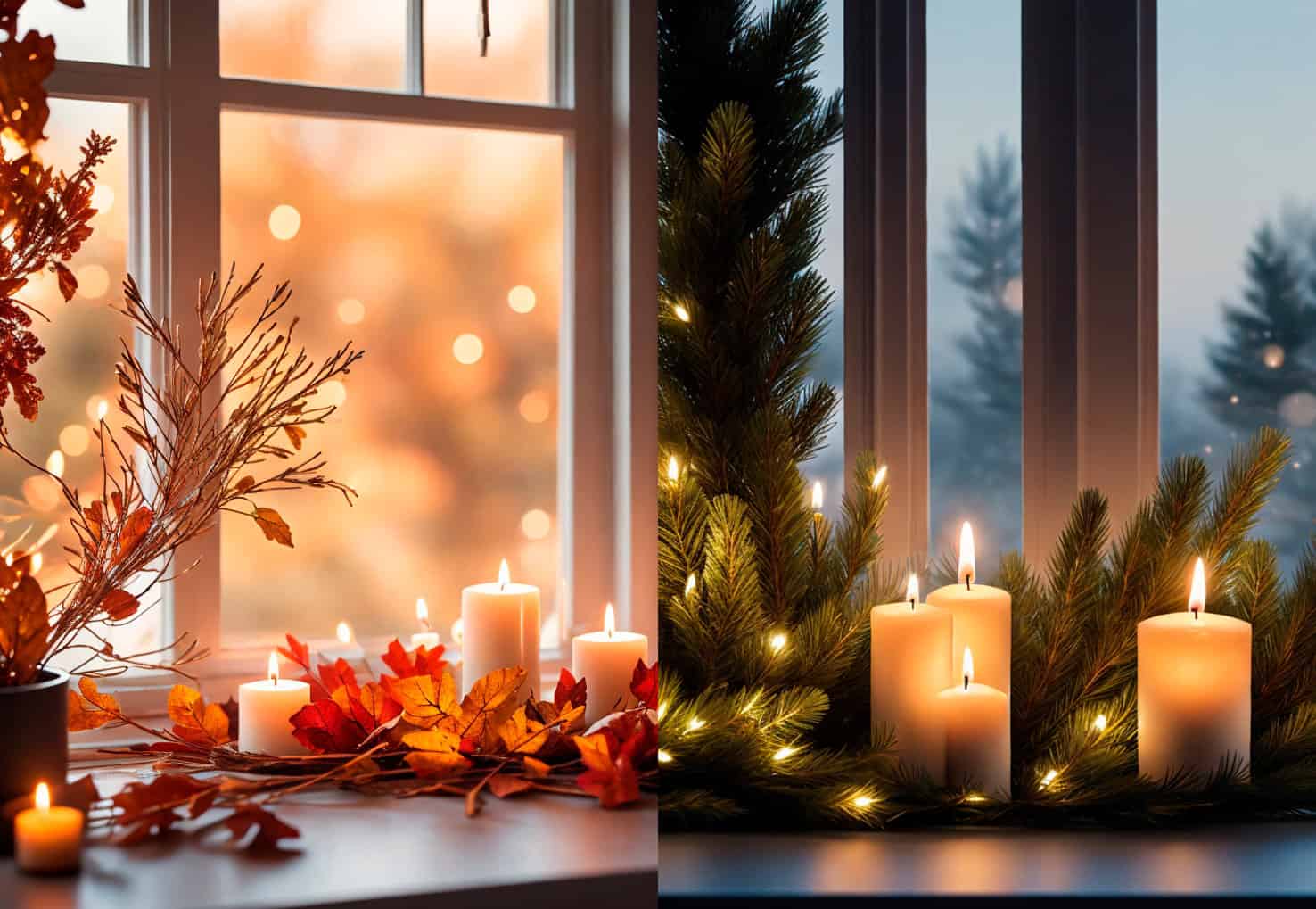 festive view from the window with candles for all seasons