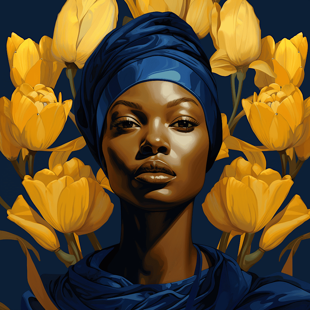 PORTRAITS WITH BLUE AND YELLOW FLOWERS