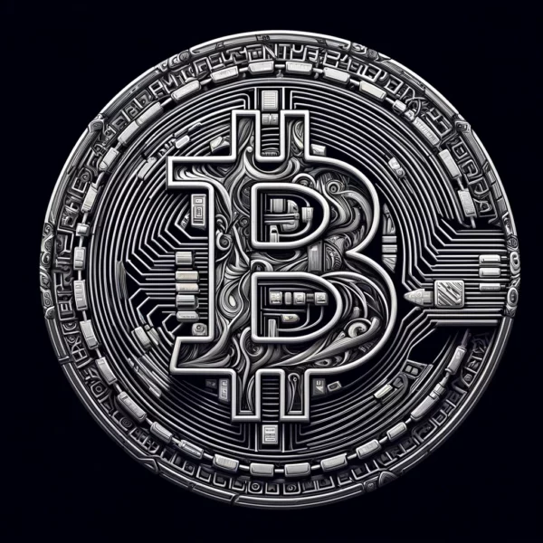 Bitcoin Logo In Futuristic Abstract Silver
