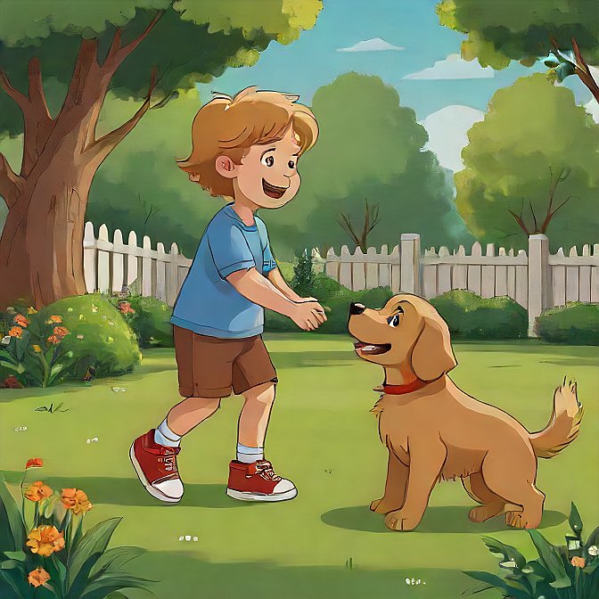 A boy playing with his dog