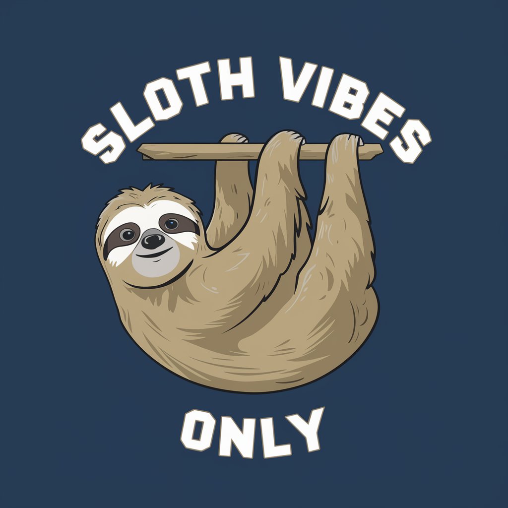 2d cartoon illustrated sloth said “Sloth vibes only”