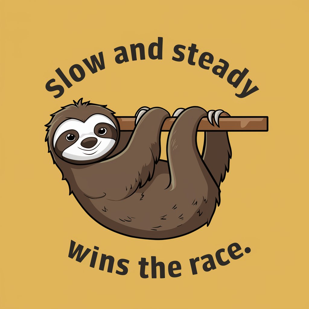 2d cartoon illustrated sloth said “Slow and steady wins the race”