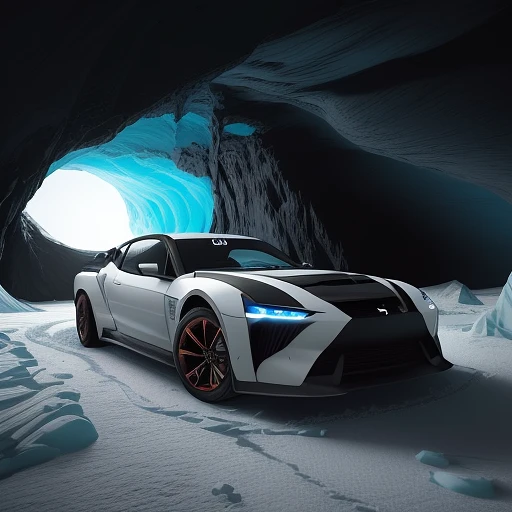 Martian Drift: DMC12 in Ice Cave – 8K Cinematic Photography”.