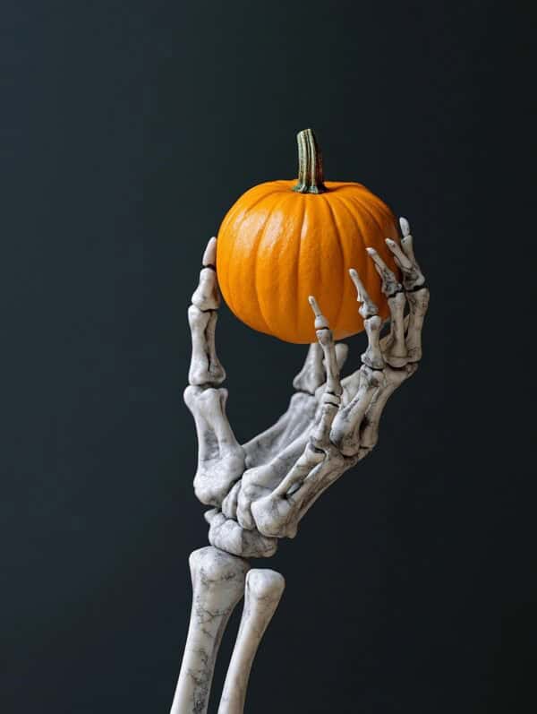 Skeleton hand with pumpkin